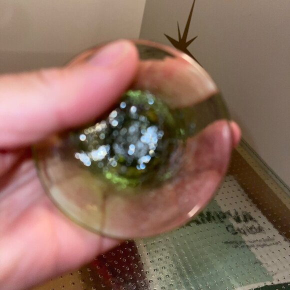 Fire Light Wine Glass Olive Green Goblet Handmade Recycled Signed - Picture 5 of 5